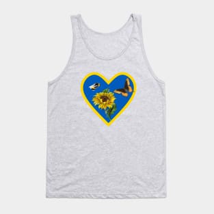 Sunflowers Bee and Butterfly in Blue and Yellow Heart Tank Top